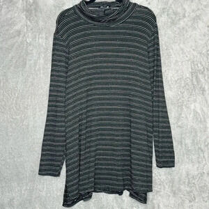 Lane Bryant 18 20 1X Shirt Top Black Striped Long Sleeve Turtleneck Stretch Knit